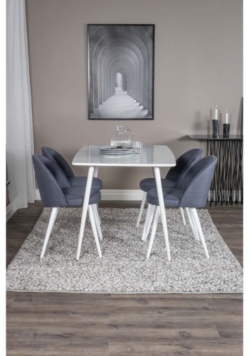 VENTURE DESIGN Polar spisebordsett, m. 4 stoler - hvit MDF/hvit metall og bl polyester/hvit metall