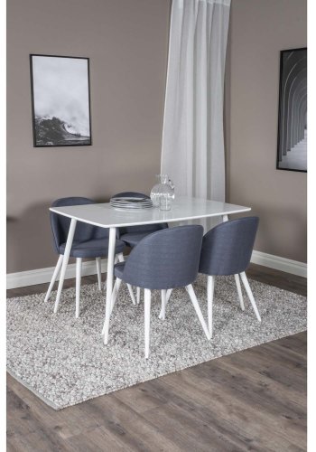 VENTURE DESIGN Polar spisebordsett, m. 4 stoler - hvit MDF/hvit metall og bl polyester/hvit metall
