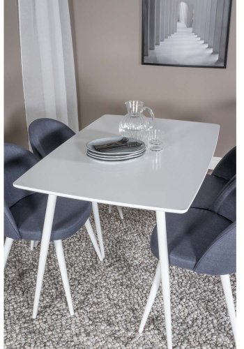 VENTURE DESIGN Polar spisebordsett, m. 4 stoler - hvit MDF/hvit metall og bl polyester/hvit metall