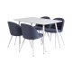 VENTURE DESIGN Polar spisebordsett, m. 4 stoler - hvit MDF/hvit metall og bl polyester/hvit metall