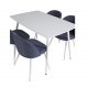 VENTURE DESIGN Polar spisebordsett, m. 4 stoler - hvit MDF/hvit metall og bl polyester/hvit metall