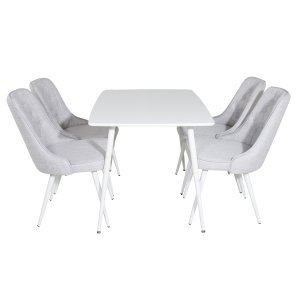 VENTURE DESIGN Polar Matbordsset, med 4 Stolar - Vit MDF / Vit Metall och Ljusgr Polyester / Vit Metall