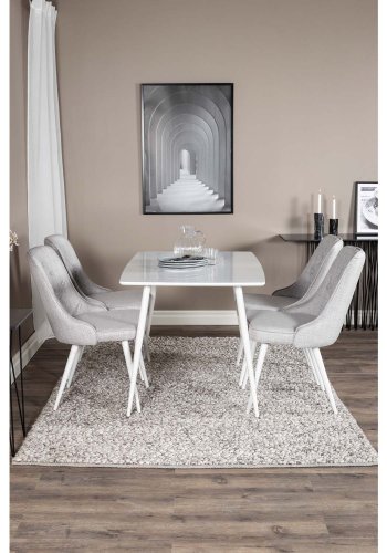 VENTURE DESIGN Polar spisebordsett, m. 4 stoler - hvit MDF/hvit metall og lys gr polyester/hvit metall