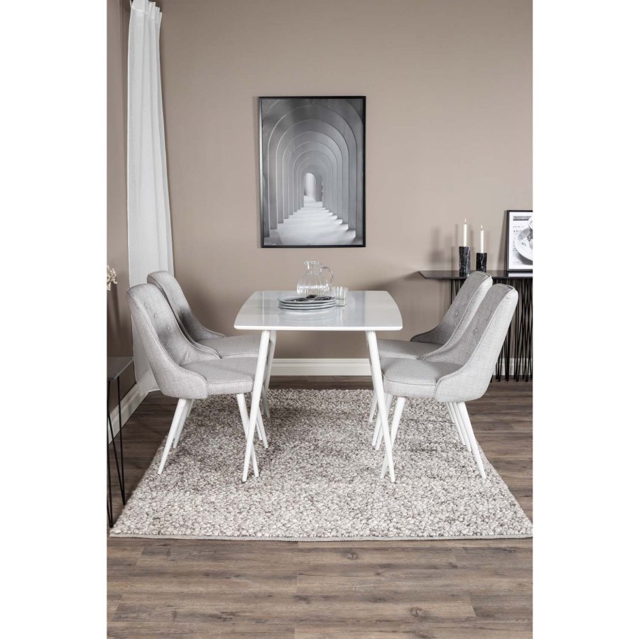 VENTURE DESIGN Polar spisebordsett, m. 4 stoler - hvit MDF/hvit metall og lys gr polyester/hvit metall