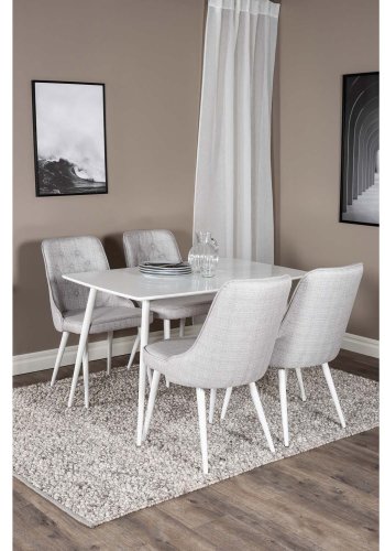 VENTURE DESIGN Polar spisebordsett, m. 4 stoler - hvit MDF/hvit metall og lys gr polyester/hvit metall