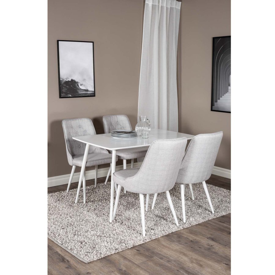 VENTURE DESIGN Polar spisebordsett, m. 4 stoler - hvit MDF/hvit metall og lys gr polyester/hvit metall