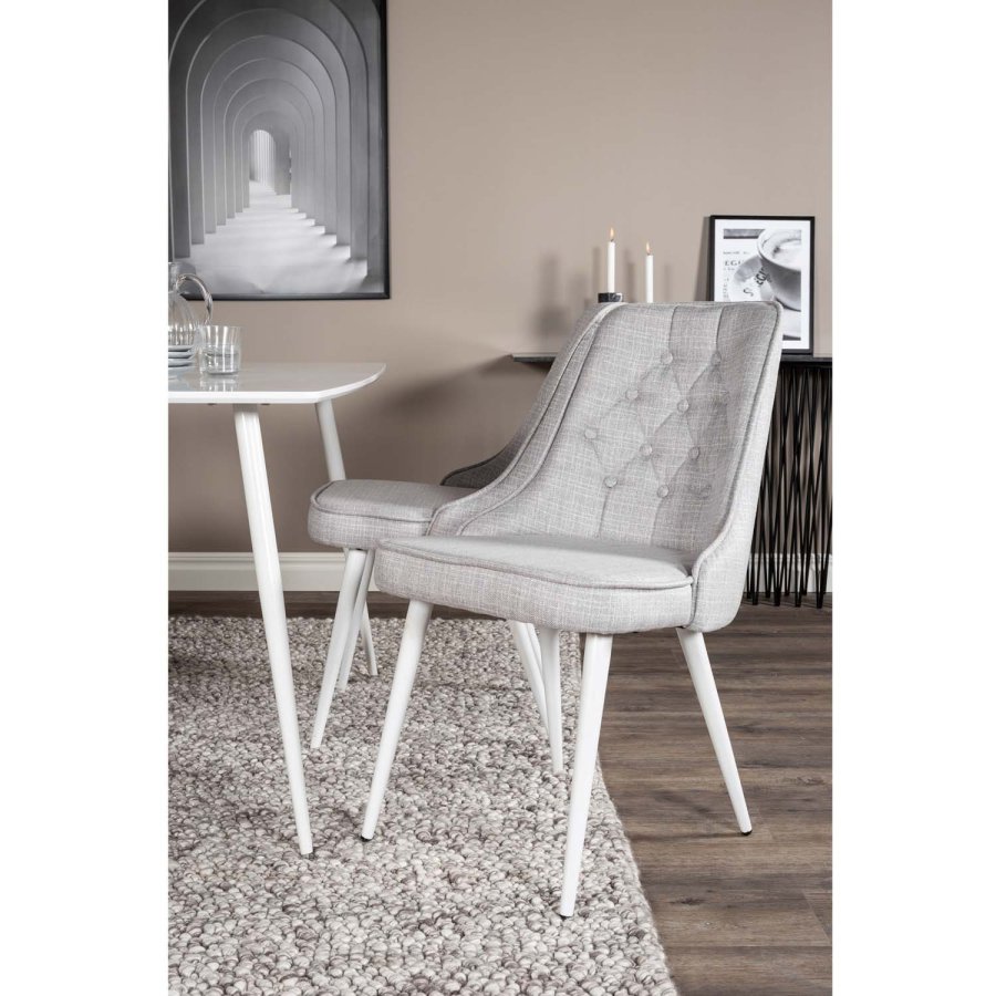 VENTURE DESIGN Polar spisebordsett, m. 4 stoler - hvit MDF/hvit metall og lys gr polyester/hvit metall