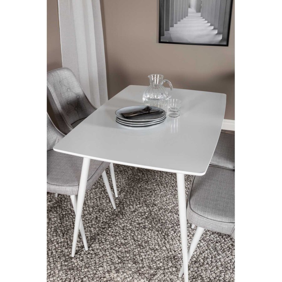 VENTURE DESIGN Polar spisebordsett, m. 4 stoler - hvit MDF/hvit metall og lys gr polyester/hvit metall