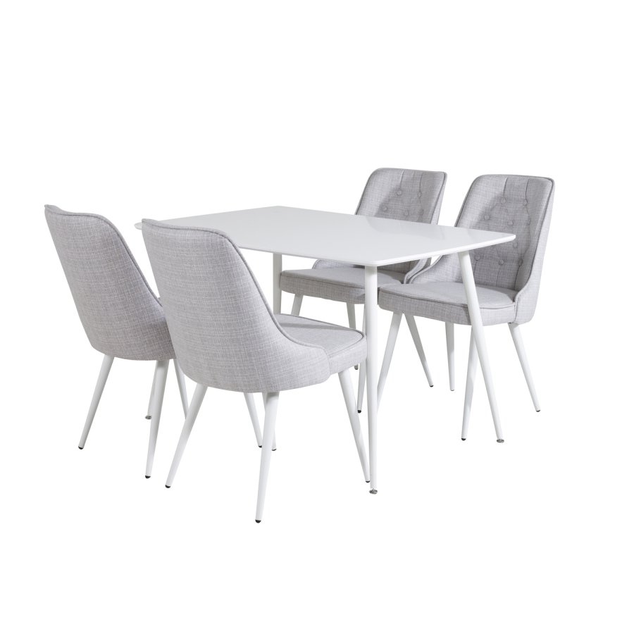 VENTURE DESIGN Polar spisebordsett, m. 4 stoler - hvit MDF/hvit metall og lys gr polyester/hvit metall