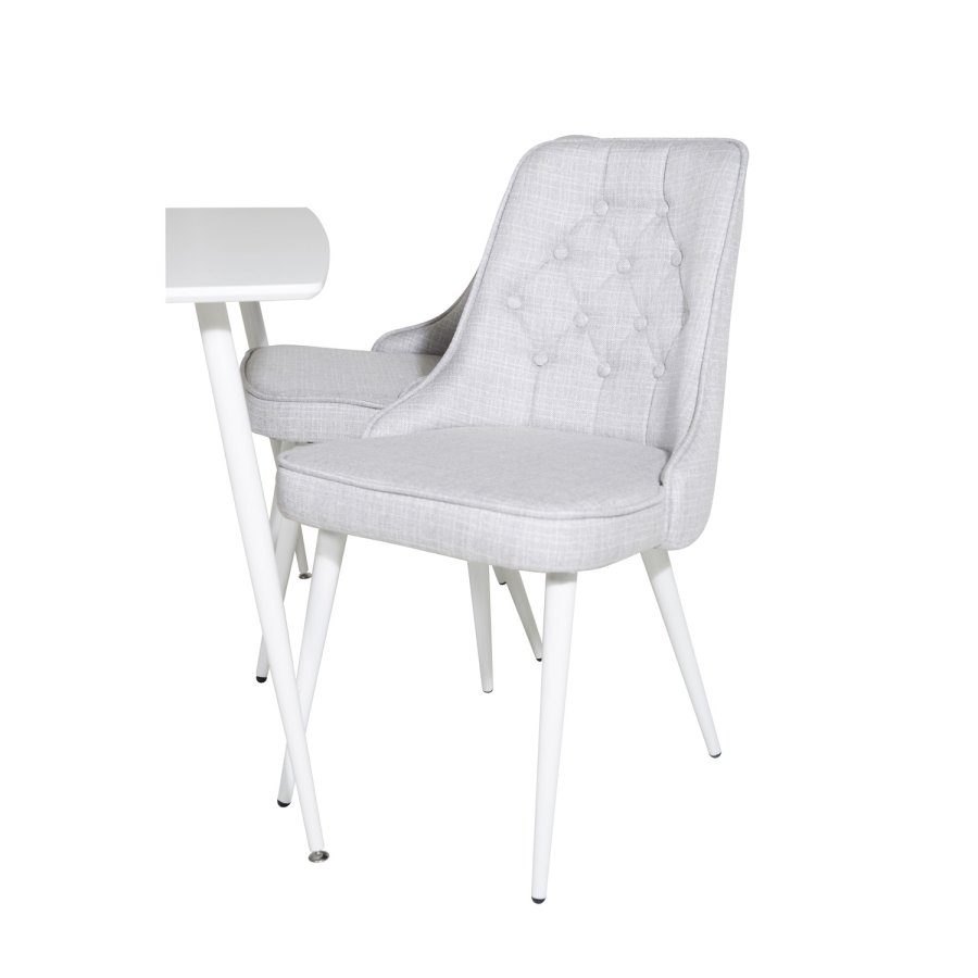 VENTURE DESIGN Polar spisebordsett, m. 4 stoler - hvit MDF/hvit metall og lys gr polyester/hvit metall