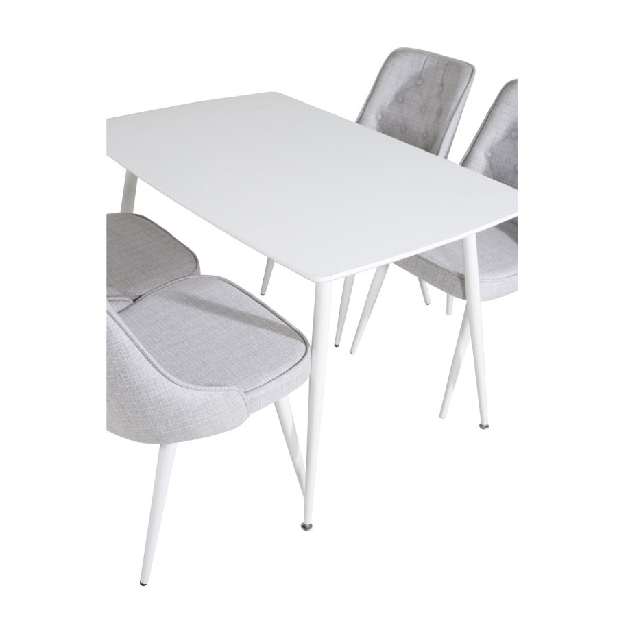 VENTURE DESIGN Polar spisebordsett, m. 4 stoler - hvit MDF/hvit metall og lys gr polyester/hvit metall
