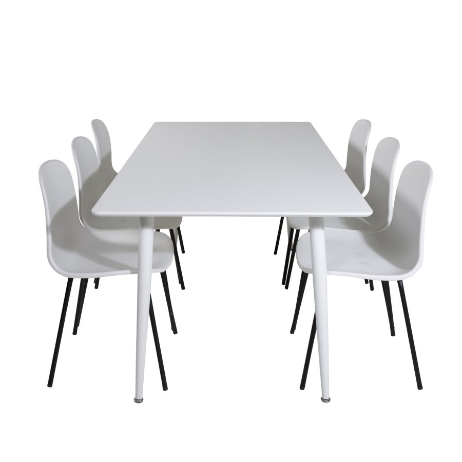 VENTURE DESIGN Polar spisebordsett, m. 6 stoler - hvit MDF/hvit metall og hvit plast/svart metall