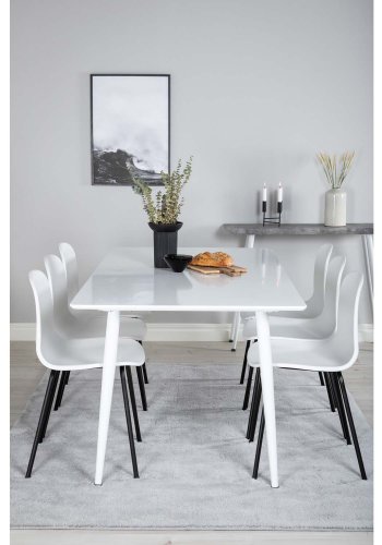 VENTURE DESIGN Polar spisebordsett, m. 6 stoler - hvit MDF/hvit metall og hvit plast/svart metall