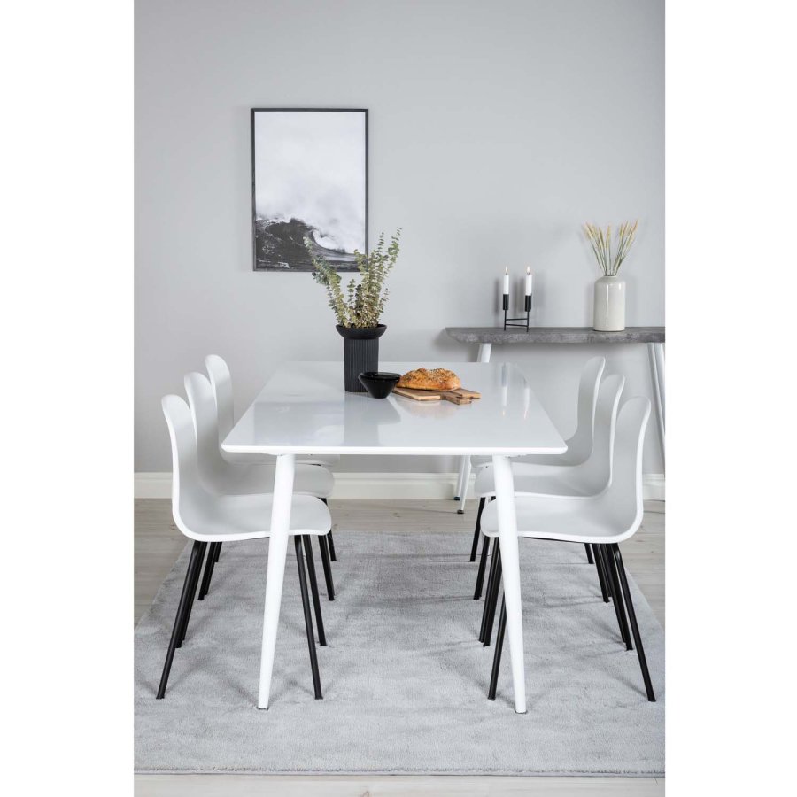 VENTURE DESIGN Polar spisebordssæt, m. 6 stole, hvid | Køb nu