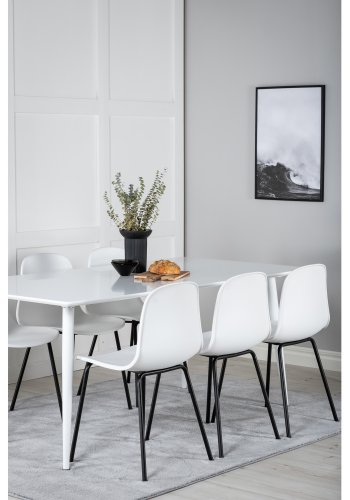 VENTURE DESIGN Polar spisebordsett, m. 6 stoler - hvit MDF/hvit metall og hvit plast/svart metall