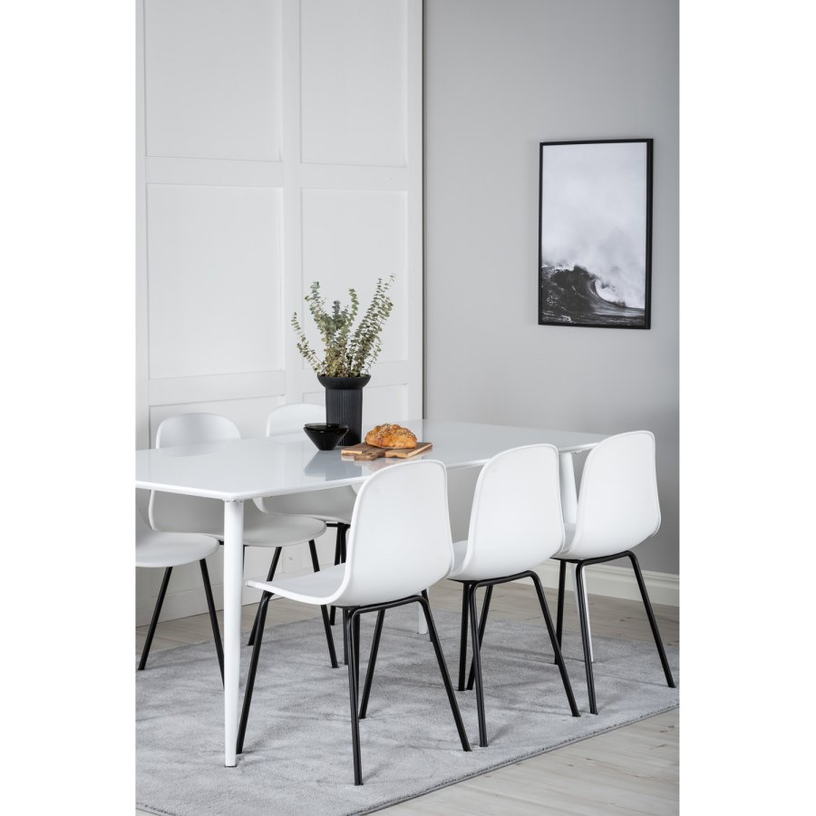 VENTURE DESIGN Polar spisebordsett, m. 6 stoler - hvit MDF/hvit metall og hvit plast/svart metall