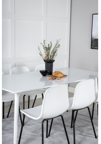 VENTURE DESIGN Polar spisebordsett, m. 6 stoler - hvit MDF/hvit metall og hvit plast/svart metall