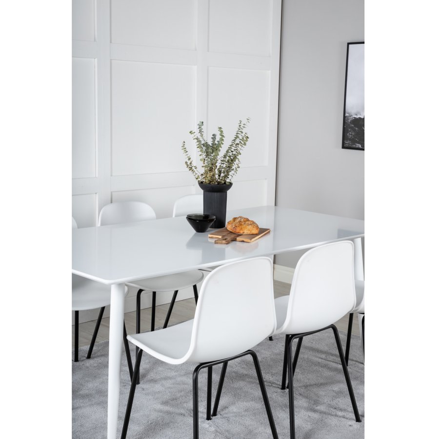 VENTURE DESIGN Polar spisebordsett, m. 6 stoler - hvit MDF/hvit metall og hvit plast/svart metall