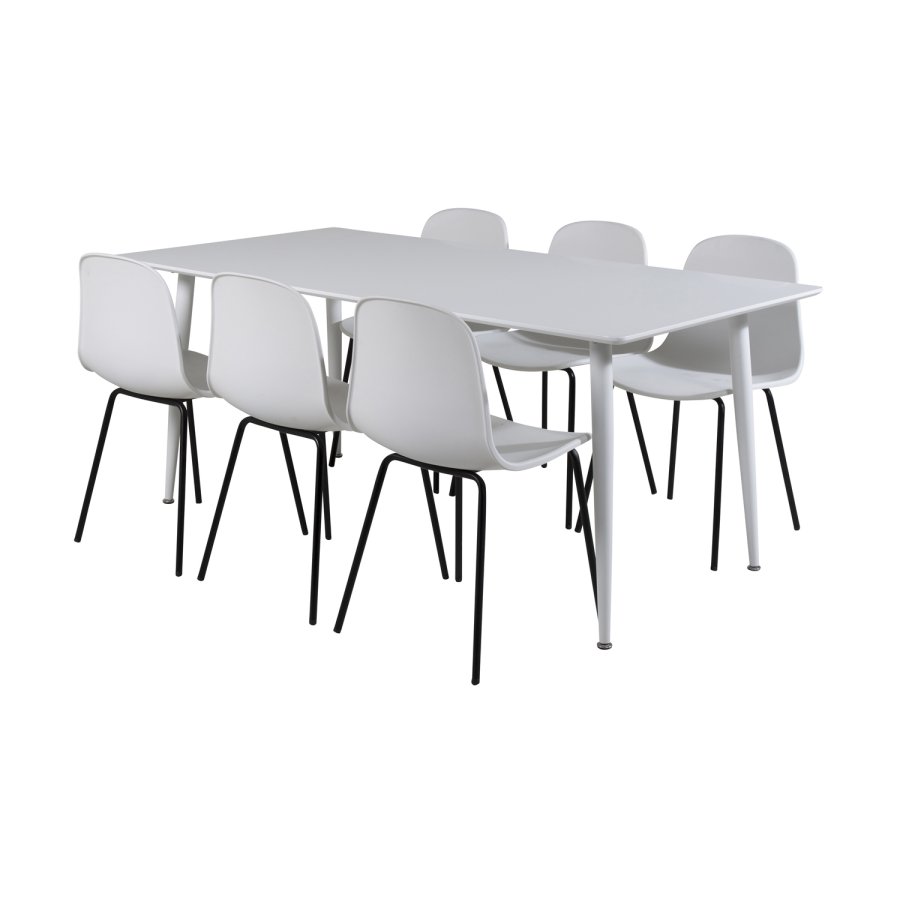 VENTURE DESIGN Polar spisebordsett, m. 6 stoler - hvit MDF/hvit metall og hvit plast/svart metall