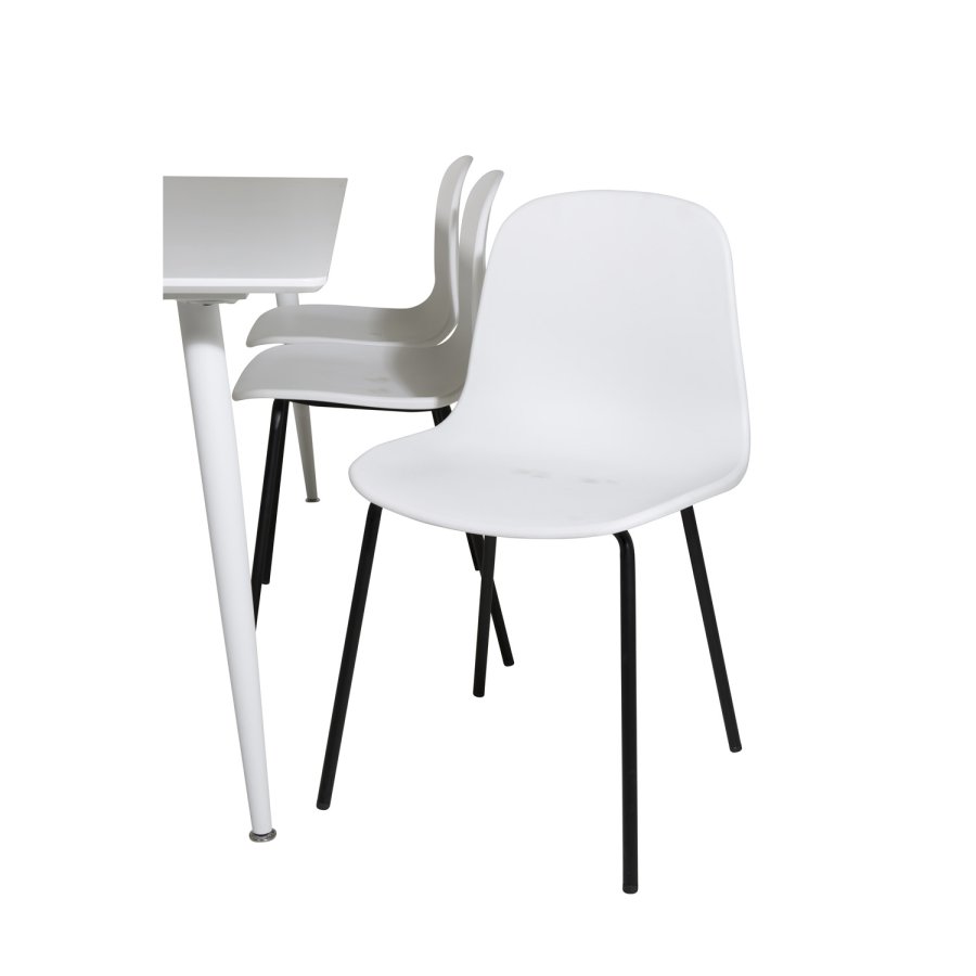 VENTURE DESIGN Polar spisebordsett, m. 6 stoler - hvit MDF/hvit metall og hvit plast/svart metall