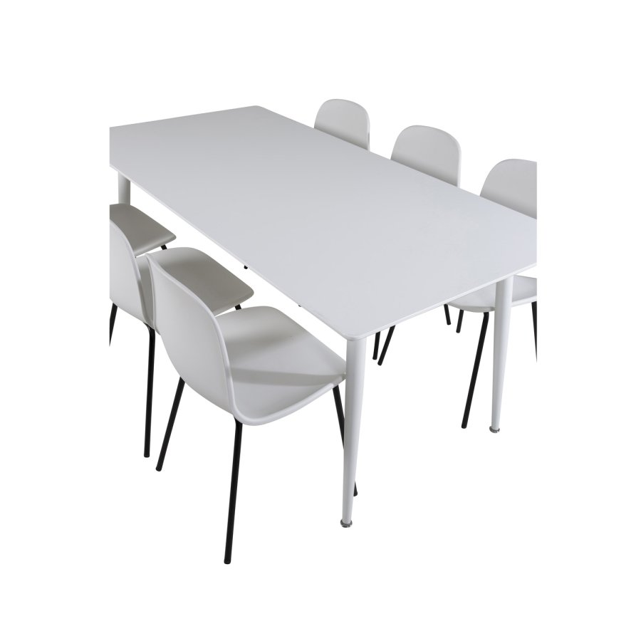 VENTURE DESIGN Polar spisebordsett, m. 6 stoler - hvit MDF/hvit metall og hvit plast/svart metall