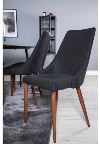 VENTURE DESIGN Polar spisebordsett, m. 6 stoler - brun valnttfolie MDF og sort stoff/foliemetall