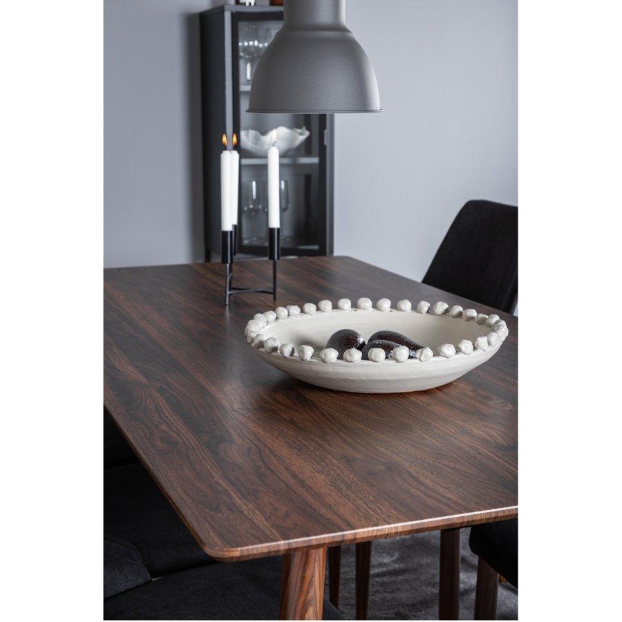 VENTURE DESIGN Polar spisebordsett, m. 6 stoler - brun valnttfolie MDF og sort stoff/foliemetall