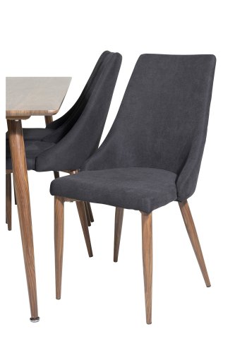 VENTURE DESIGN Polar spisebordsett, m. 6 stoler - brun valnttfolie MDF og sort stoff/foliemetall
