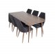 VENTURE DESIGN Polar spisebordsett, m. 6 stoler - brun valnttfolie MDF og sort stoff/foliemetall