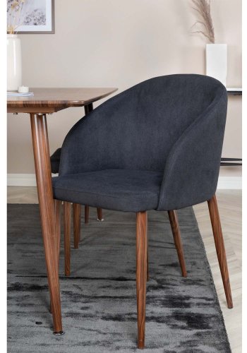 VENTURE DESIGN Polar spisebordsst, m. 6 stole -  brun valnddefolie MDF/metal, sort stof/foliemetal