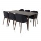 VENTURE DESIGN Polar spisebordsst, m. 6 stole -  brun valnddefolie MDF/metal, sort stof/foliemetal