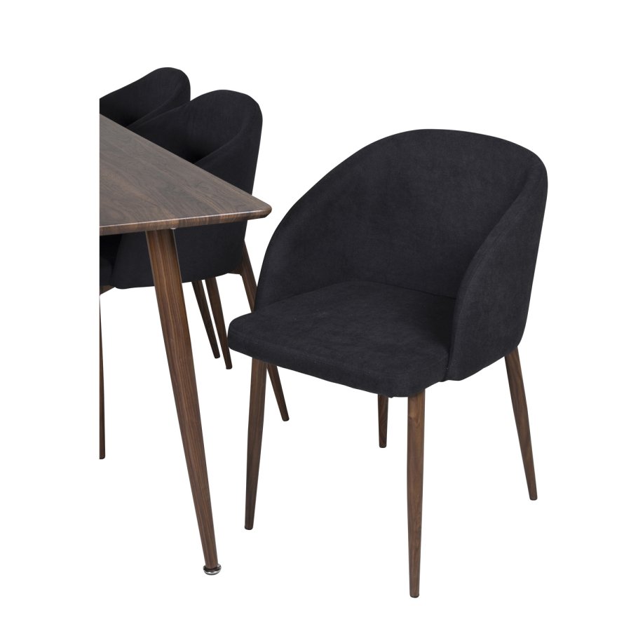 VENTURE DESIGN Polar spisebordsst, m. 6 stole -  brun valnddefolie MDF/metal, sort stof/foliemetal