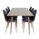 VENTURE DESIGN Polar spisebordsett, m. 6 stoler - brun valnttfolie MDF/metall, sort stoff/foliemetall