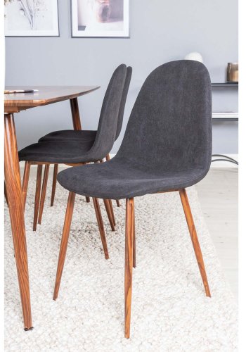 VENTURE DESIGN Polar spisebordsett, m. 6 stoler - brun valnttfolie MDF/metall, sort stoff/foliemetall