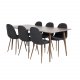 VENTURE DESIGN Polar spisebordsett, m. 6 stoler - brun valnttfolie MDF/metall, sort stoff/foliemetall