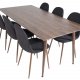 VENTURE DESIGN Polar spisebordsett, m. 6 stoler - brun valnttfolie MDF/metall, sort stoff/foliemetall