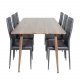 VENTURE DESIGN Polar spisebordsett, m. 6 stoler - brun valnttfolie MDF/metall og sort PU/svart metall