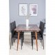 VENTURE DESIGN Polar spisebordsett, m. 6 stoler - brun valnttfolie MDF/metall og sort PU/svart metall