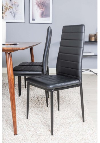 VENTURE DESIGN Polar spisebordsett, m. 6 stoler - brun valnttfolie MDF/metall og sort PU/svart metall