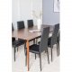 VENTURE DESIGN Polar spisebordsett, m. 6 stoler - brun valnttfolie MDF/metall og sort PU/svart metall