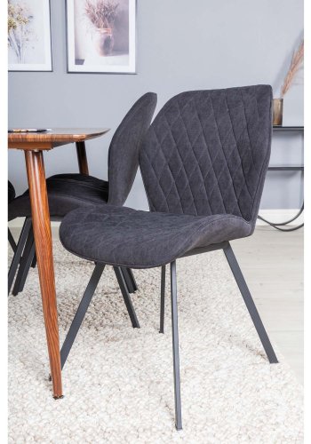 VENTURE DESIGN Polar spisebordsett, m. 6 stoler - brun valnttfolie MDF/metall, sort stoff/svart metall