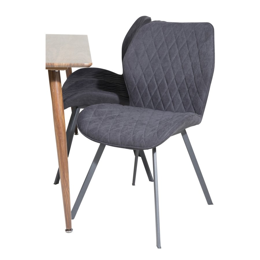 VENTURE DESIGN Polar spisebordsett, m. 6 stoler - brun valnttfolie MDF/metall, sort stoff/svart metall