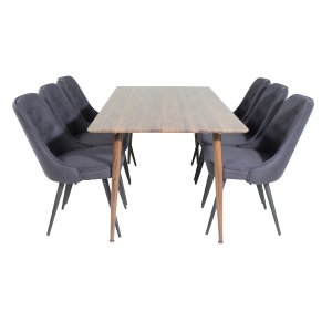 VENTURE DESIGN Polar Matbordsset, med 6 Stolar - Brun Valnötsfolie MDF / Metall, Svart Tyg / Svart Metall
