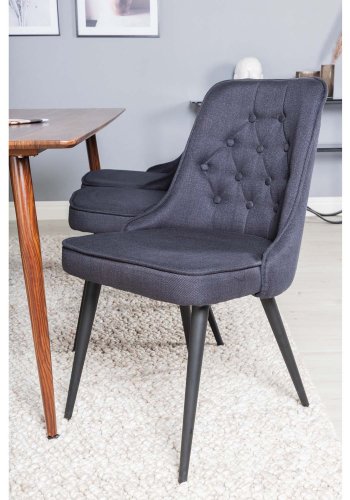 VENTURE DESIGN Polar spisebordsett, m. 6 stoler - brun valnttfolie MDF/metall, sort stoff/svart metall