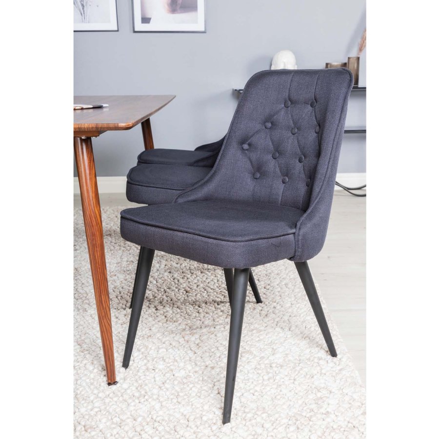 VENTURE DESIGN Polar spisebordsett, m. 6 stoler - brun valnttfolie MDF/metall, sort stoff/svart metall