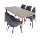 VENTURE DESIGN Polar spisebordsett, m. 6 stoler - brun valnttfolie MDF/metall, sort stoff/svart metall