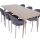 VENTURE DESIGN Polar spisebordsett, m. 6 stoler - brun valnttfolie MDF/metall, sort stoff/svart metall