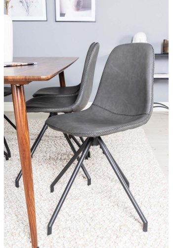 VENTURE DESIGN Polar spisebordsst, m. 6 stole -  brun valnddefolie MDF/metal, sort PU/sort metal