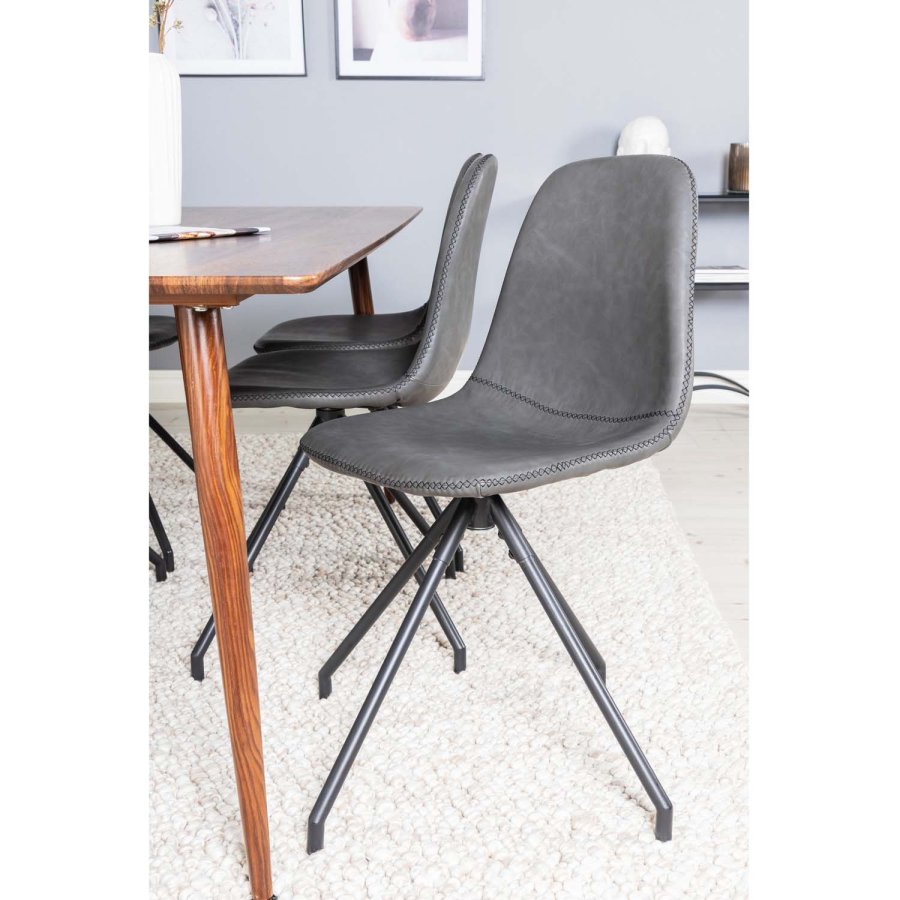 VENTURE DESIGN Polar spisebordsst, m. 6 stole -  brun valnddefolie MDF/metal, sort PU/sort metal