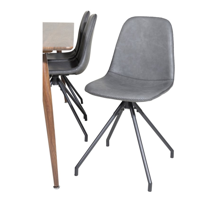 VENTURE DESIGN Polar spisebordsst, m. 6 stole -  brun valnddefolie MDF/metal, sort PU/sort metal